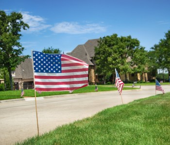 American flags displayed in honor of the 4th of July