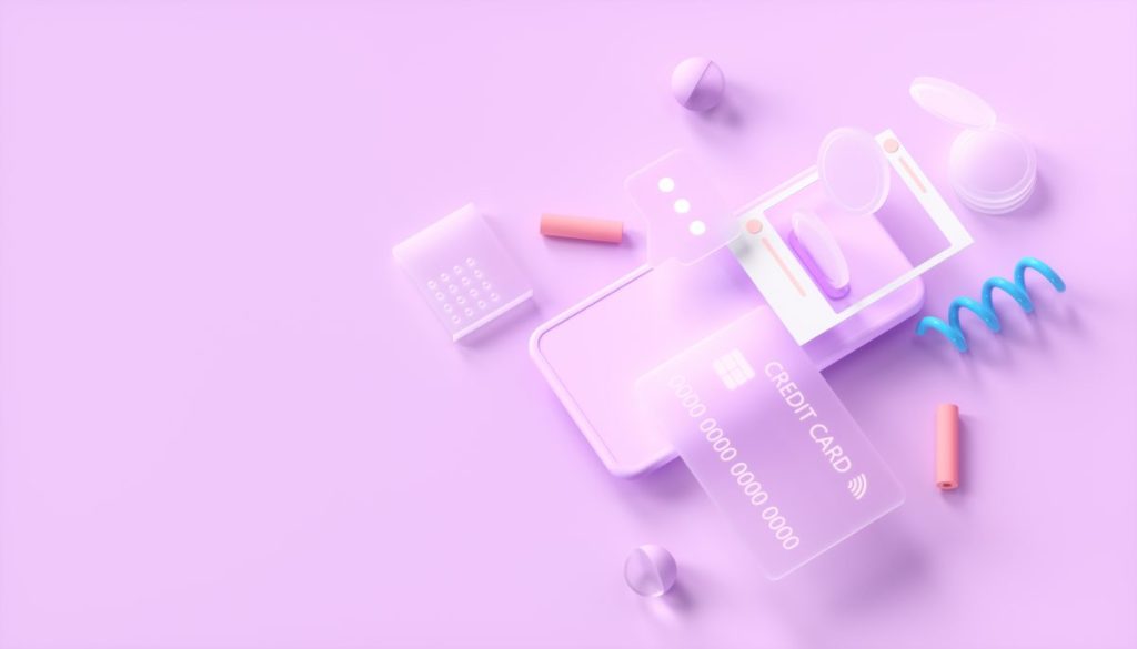 3D rendering online payment via credit card concept. Secure online payment transaction with smartphone. Internet banking via credit card on mobile. geometric object background.