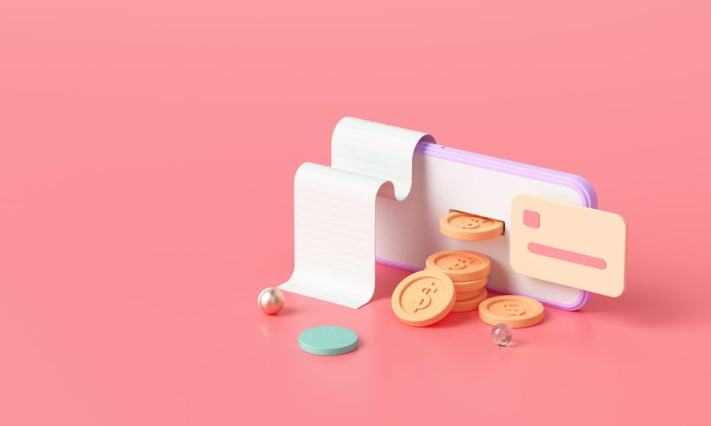 Online money transfer payment, Secure online payment and mobile banking concept. 3D render illustration