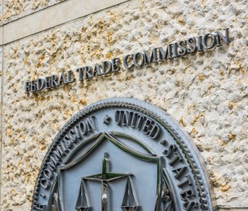 Washington DC, USA - July 3, 2017: Federal Trade Commission seal, sign and logo in downtown